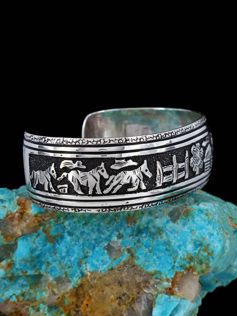 Native American Sterling Silver Storyteller Overlay Bracelet - PuebloDirect.com