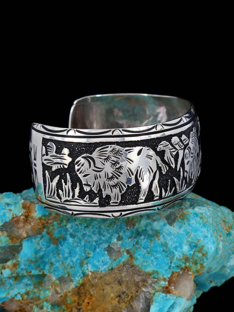 Native American Sterling Silver Buffalo Overlay Bracelet - PuebloDirect.com