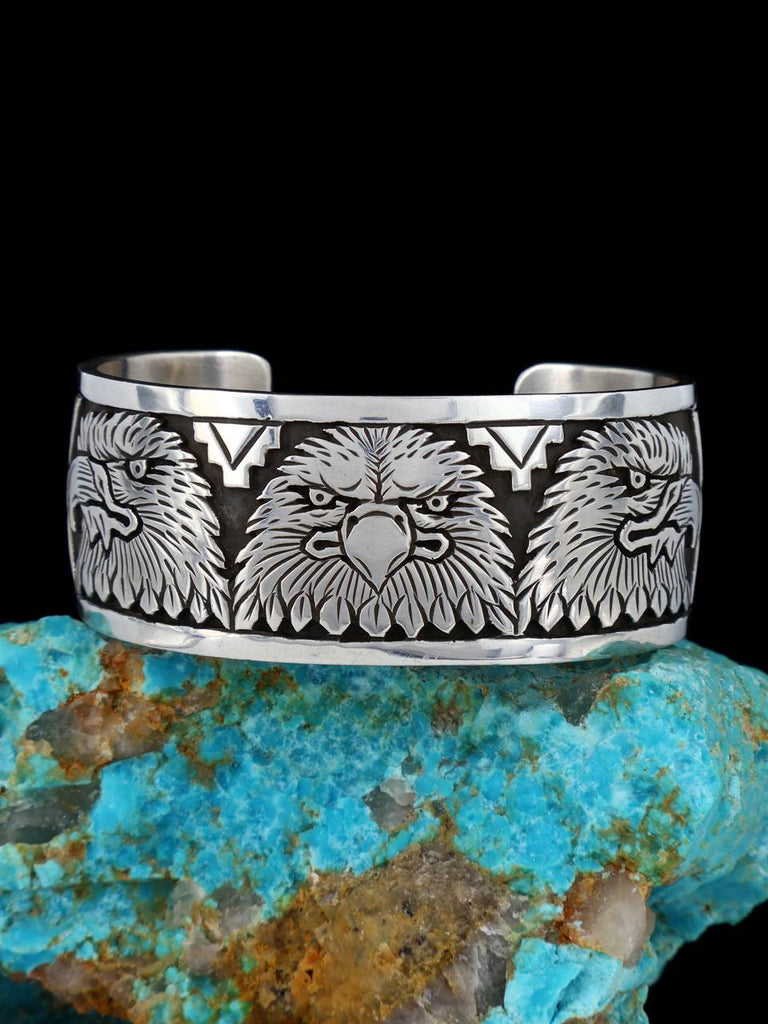 Native American Sterling Silver Eagle Overlay Bracelet - PuebloDirect.com