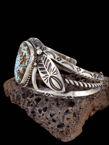 Navajo Sculpted #8 Turquoise Sterling Silver Cuff Bracelet - PuebloDirect.com