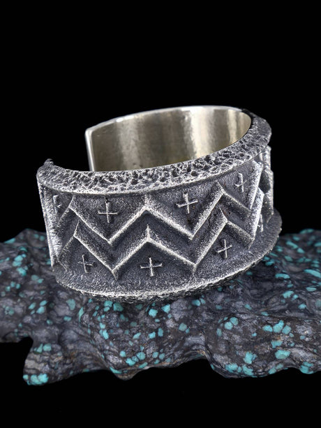 Navajo Tufa Cast Heavy Sterling Silver Cuff Bracelet - PuebloDirect.com