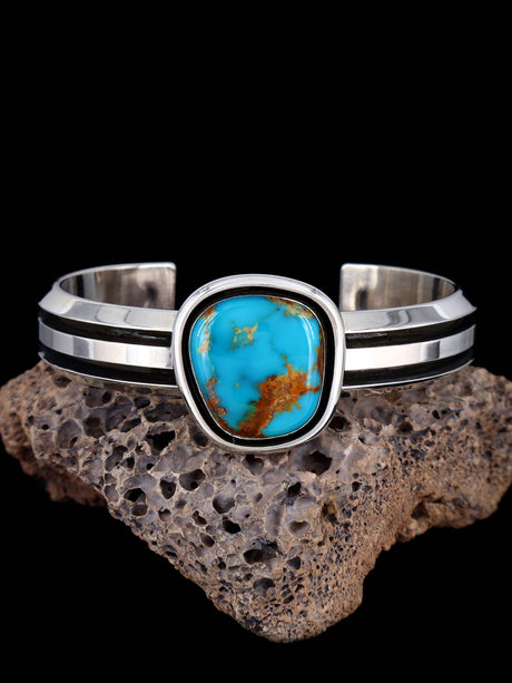 Native American Jewelry Royston Turquoise Sterling Silver Cuff Bracelet - PuebloDirect.com