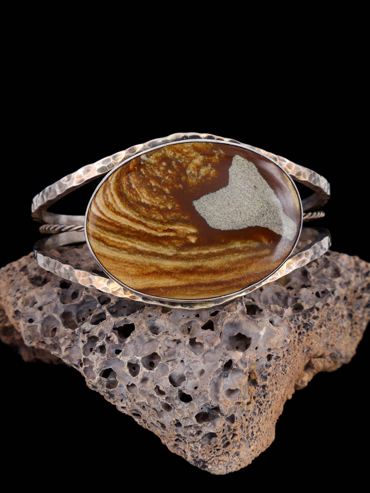 Estate Native American Jewelry Picture Jasper Cuff Bracelet - PuebloDirect.com