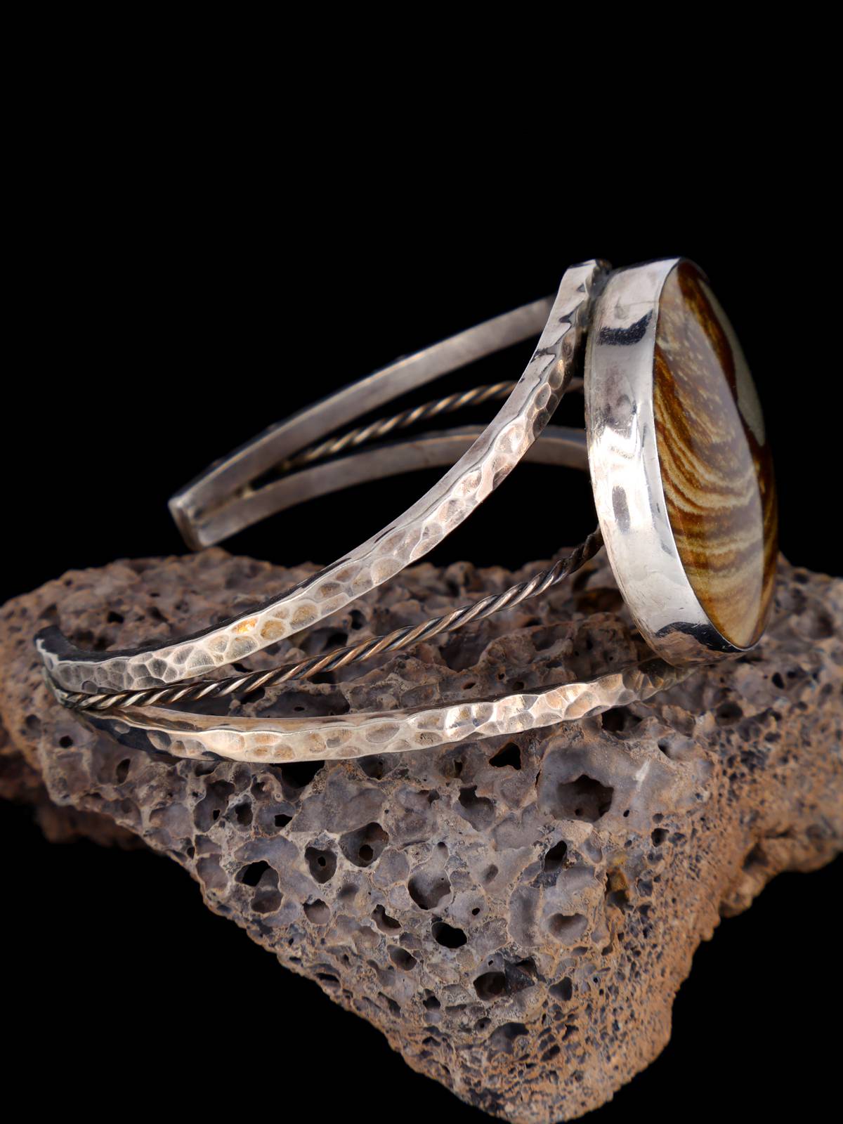 Estate Native American Jewelry Picture Jasper Cuff Bracelet - PuebloDirect.com