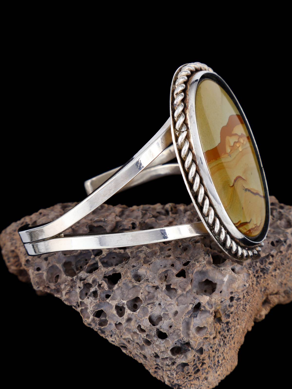 Estate Native American Sterling Silver Owyhee Jasper Cuff Bracelet - PuebloDirect.com