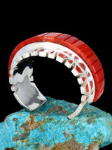 Native American Sterling Silver Coral Cobblestone Inlay Cuff Bracelet - PuebloDirect.com