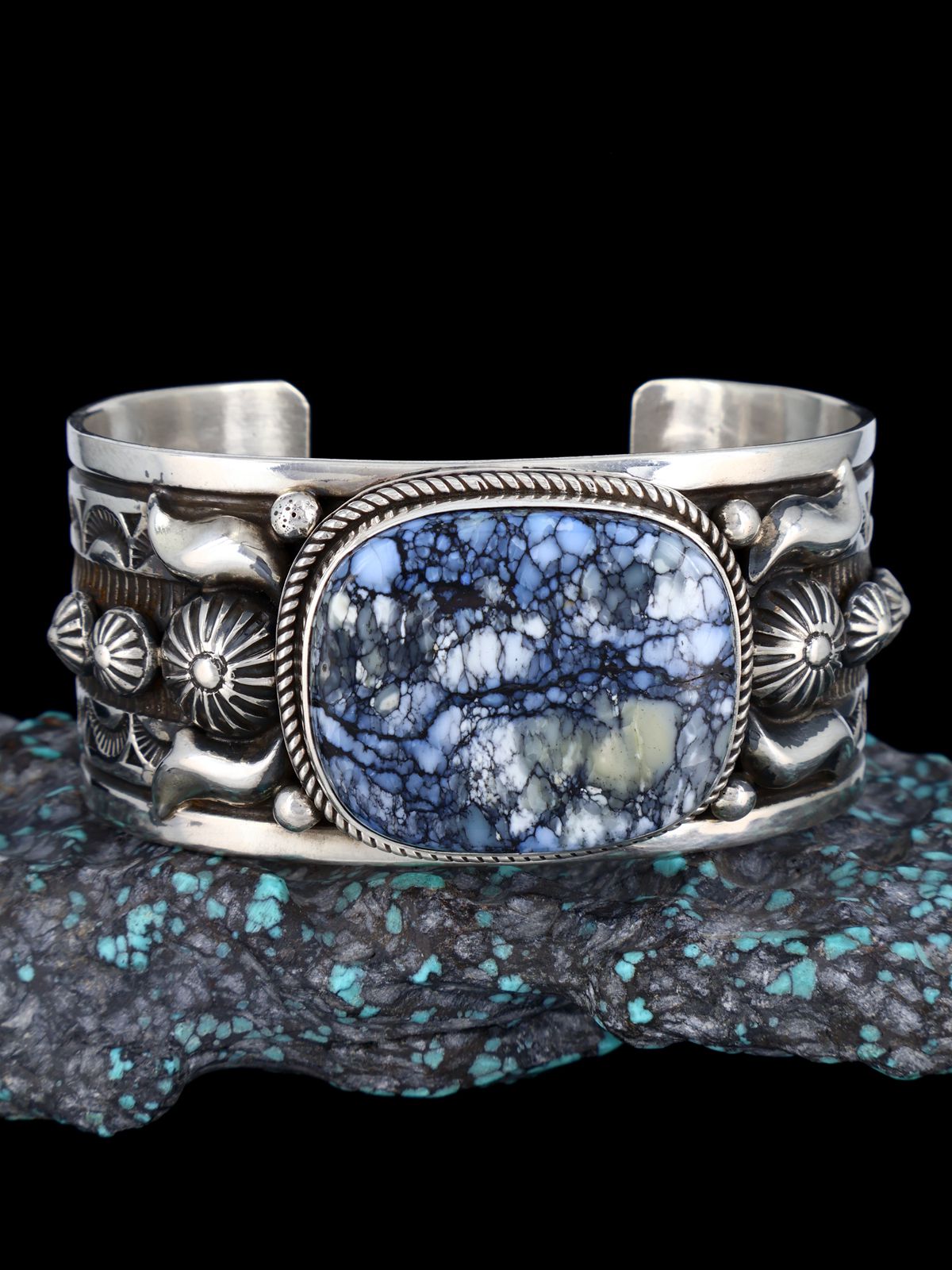 Native American Sterling Silver Wild Blue Cuff Bracelet - PuebloDirect.com
