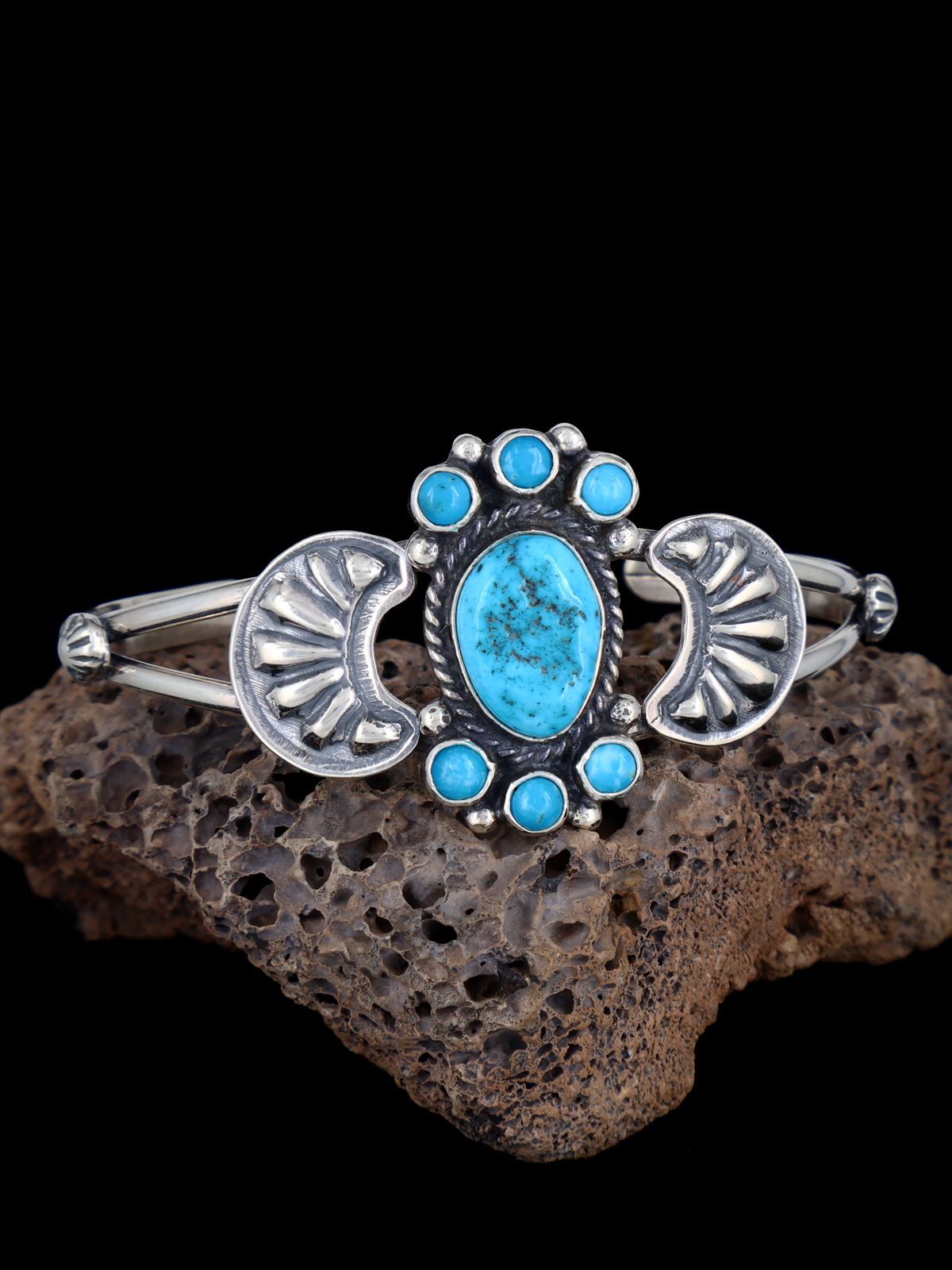 Navajo Sterling Silver Turquoise Cuff Bracelet - PuebloDirect.com