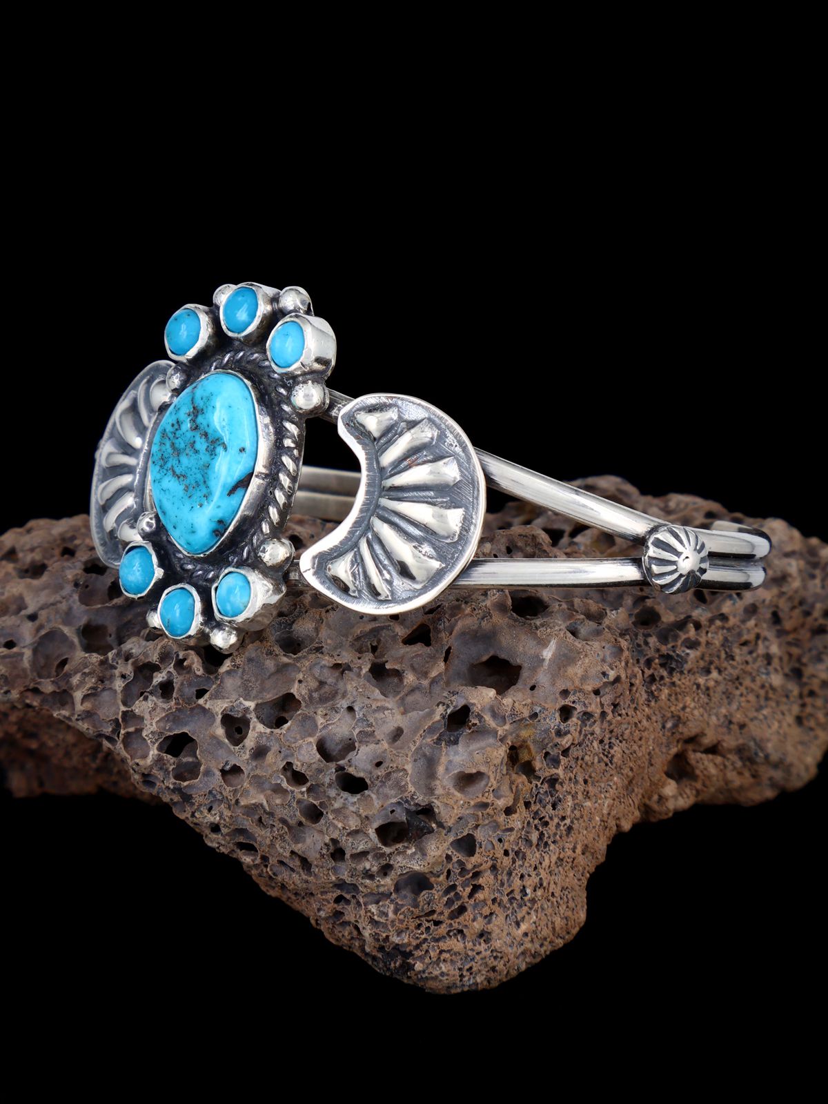Navajo Sterling Silver Turquoise Cuff Bracelet - PuebloDirect.com