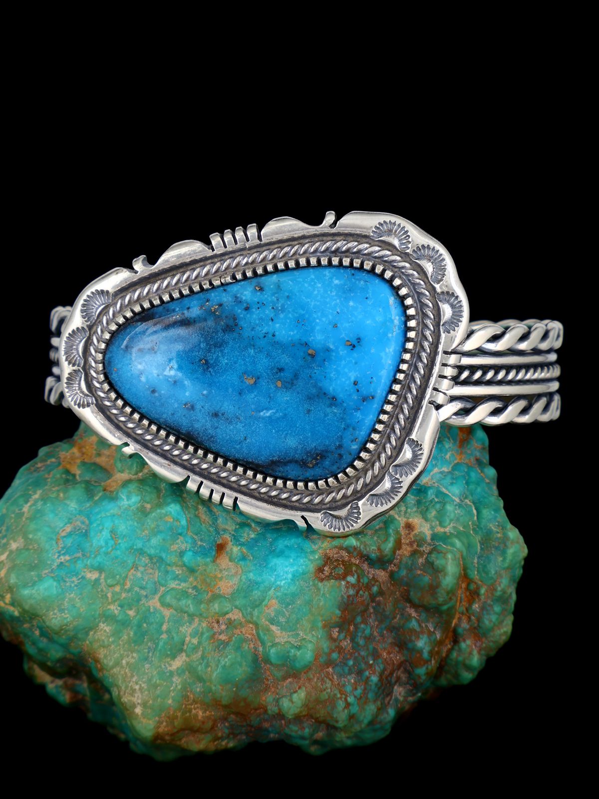 Native American Turquoise Sterling Silver Cuff Bracelet - PuebloDirect.com