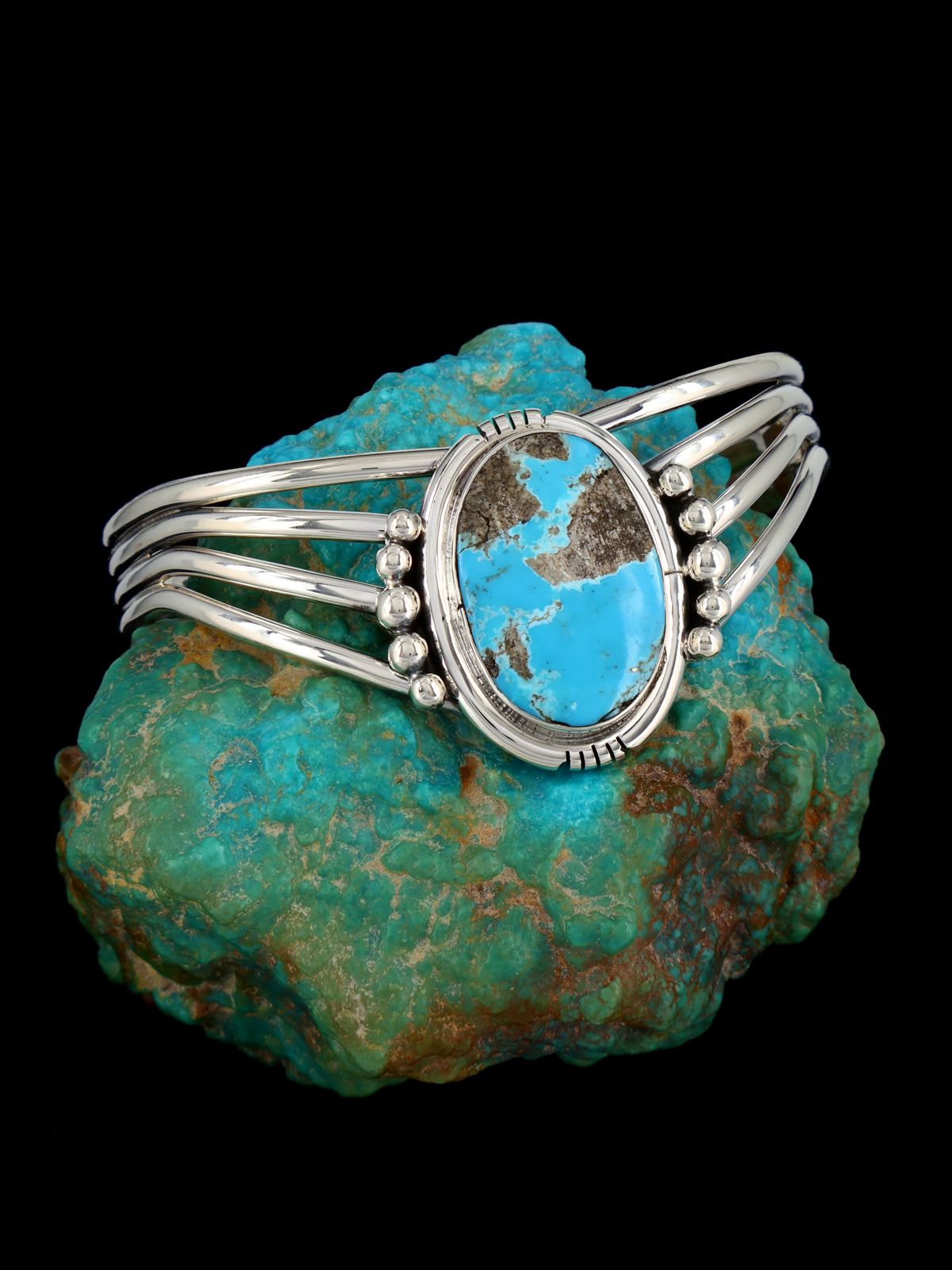 Native American Sterling Silver Turquoise Cuff Bracelet - PuebloDirect.com
