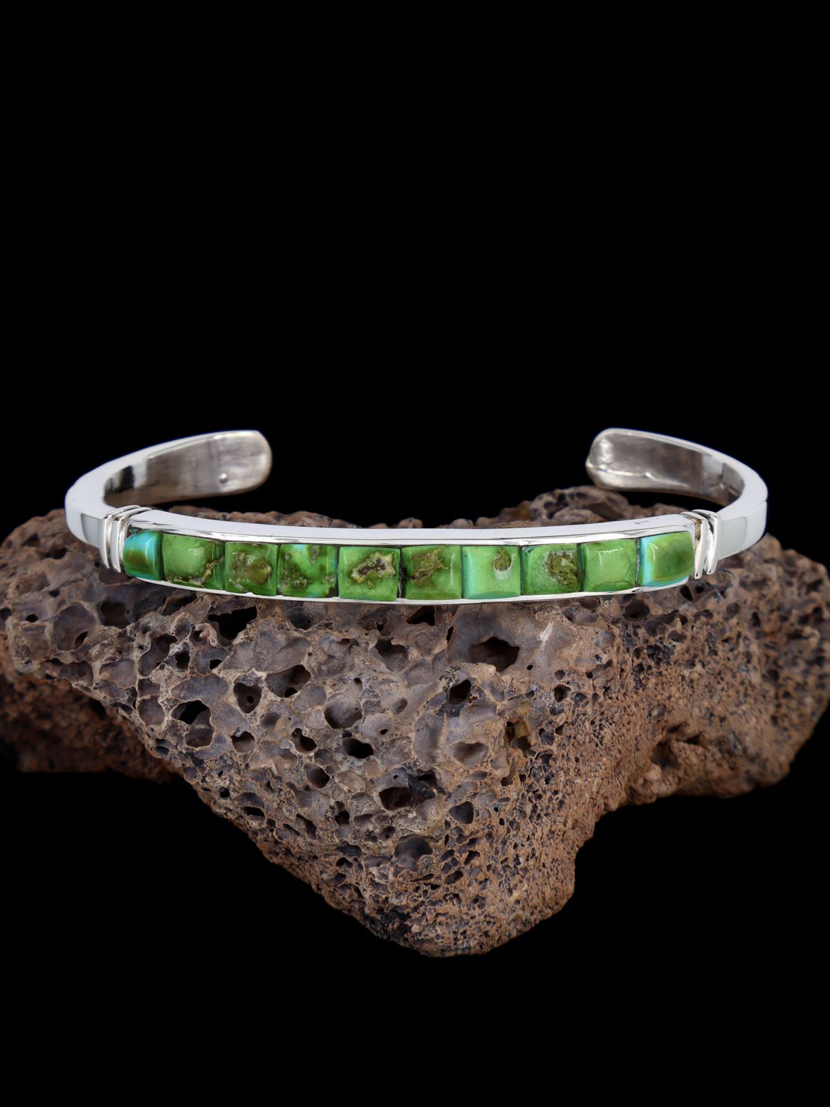 Native American Sonoran Gold Turquoise Cobblestone Inlay Cuff Bracelet - PuebloDirect.com