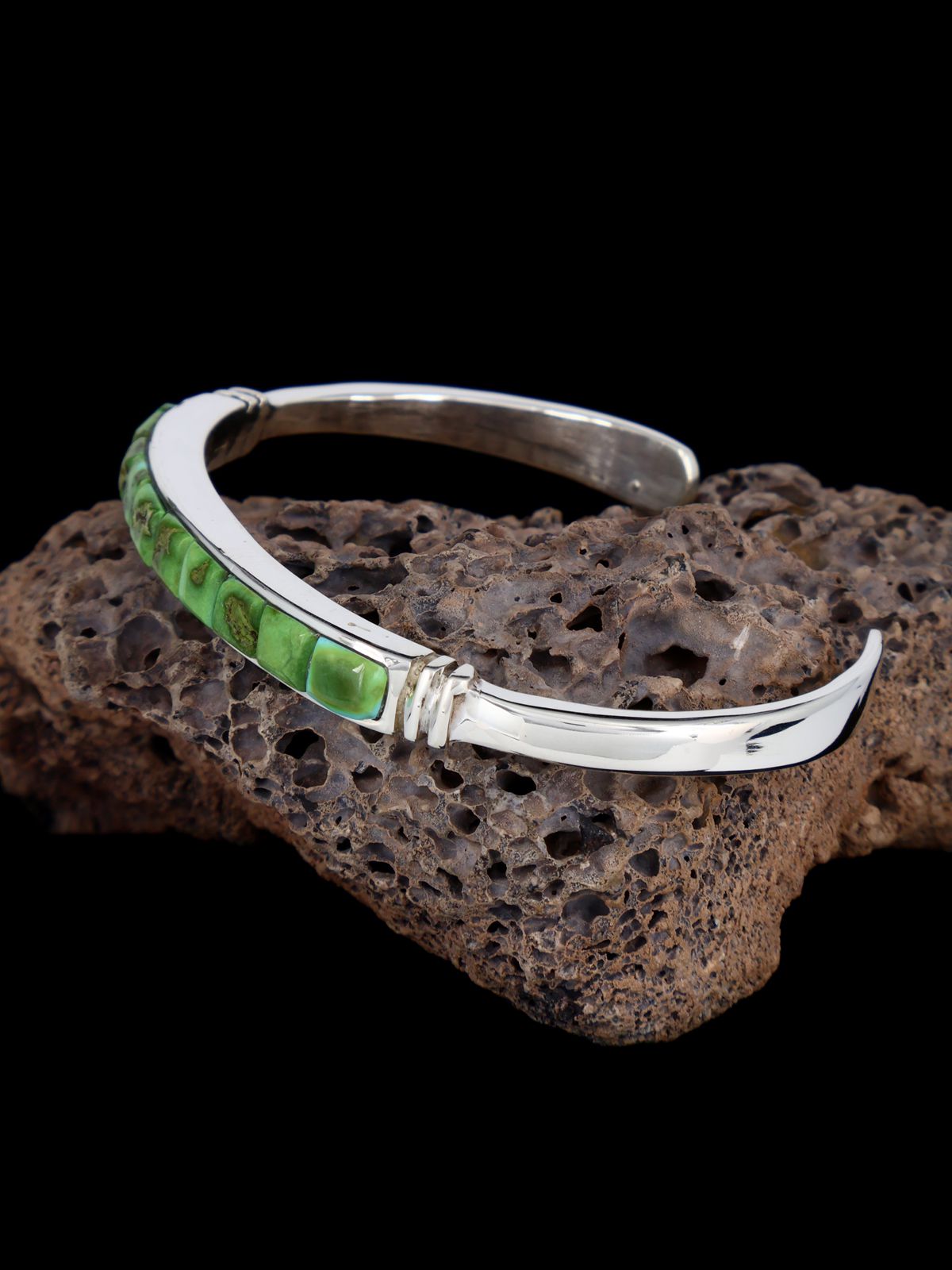 Native American Sonoran Gold Turquoise Cobblestone Inlay Cuff Bracelet - PuebloDirect.com