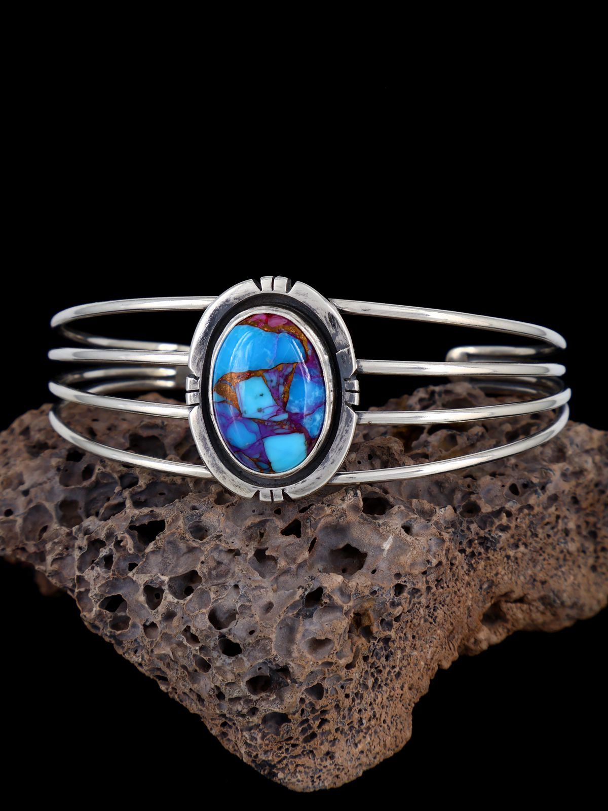 Native American Sterling Silver Compressed Dyed Turquoise Bracelet - PuebloDirect.com