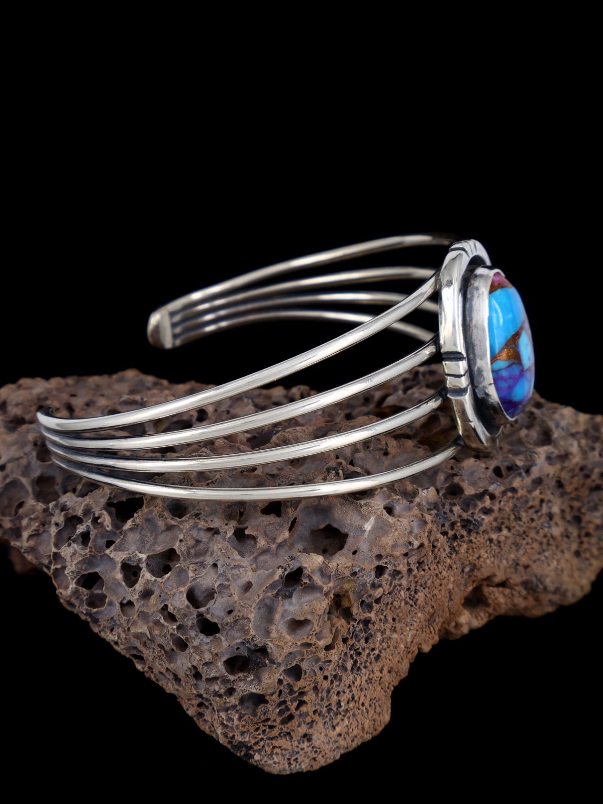 Native American Sterling Silver Compressed Dyed Turquoise Bracelet - PuebloDirect.com