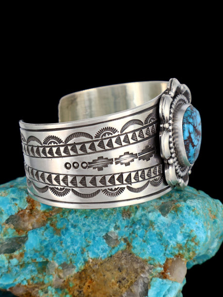 Native Sterling Jewelry Prince Turquoise Sterling Silver Cuff Bracelet - PuebloDirect.com