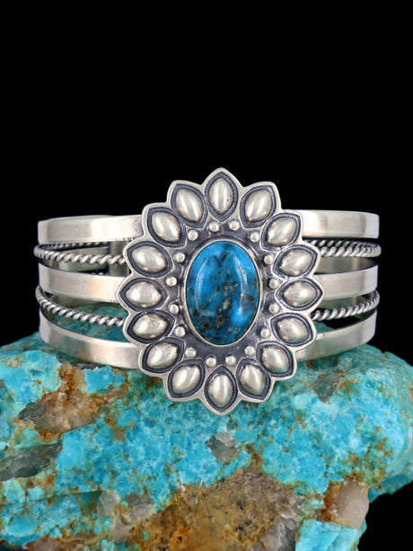 Native Sterling Jewelry Kingman Turquoise Sterling Silver Cuff Bracelet - PuebloDirect.com