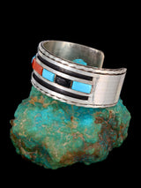 Estate Vintage Native American Sterling Silver Inlay Cuff Bracelet - PuebloDirect.com
