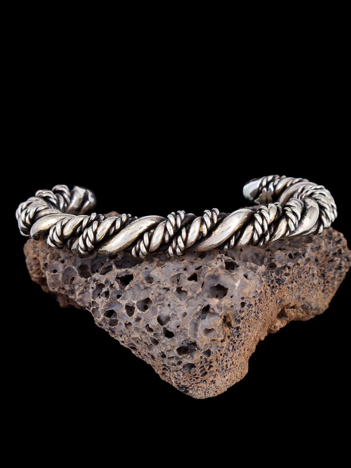 Vintage Estate Sterling Silver Twisted Rope Cuff Bracelet - PuebloDirect.com