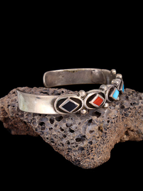 Estate Native American Sterling Silver Inlay Cuff Bracelet - PuebloDirect.com