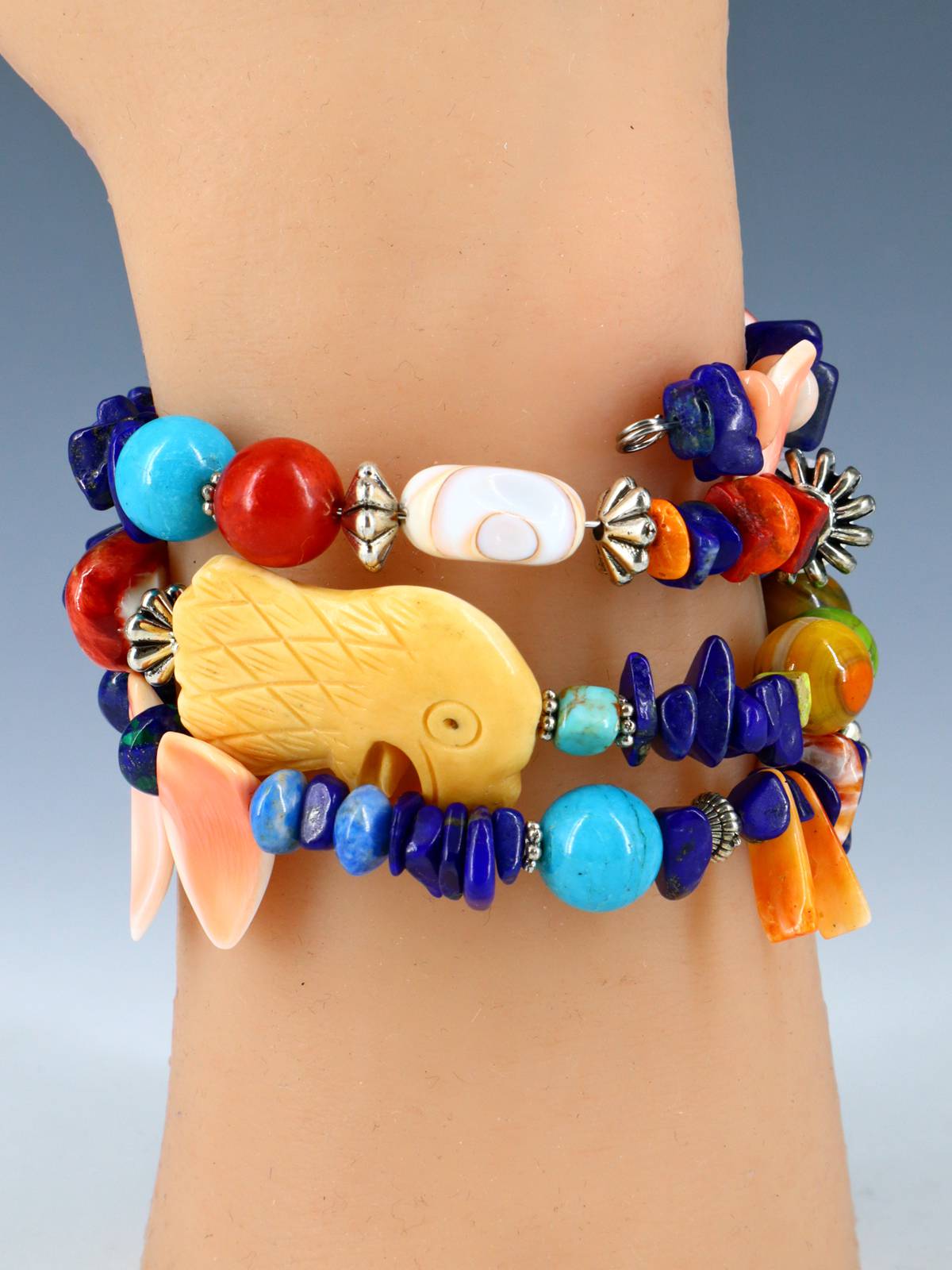 Pulsera envolvente de cuentas de ostras espinosas y turquesas nativas americanas