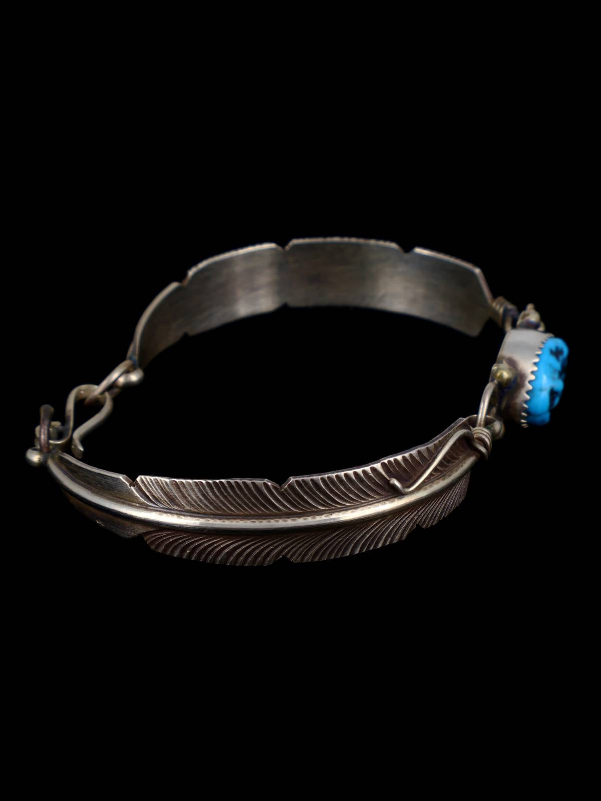 Native American Sterling Silver Turquoise Feather Link Bracelet