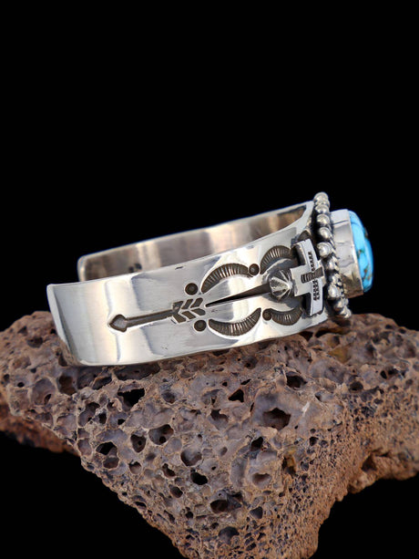 Navajo Sterling Silver Kingman Turquoise Cross Cuff Bracelet