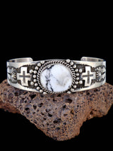 Navajo Sterling Silver White Buffalo Cross Cuff Bracelet