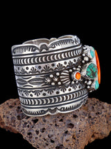Navajo Sterling Silver Spiny Oyster and Hubei Turquoise Cuff Bracelet