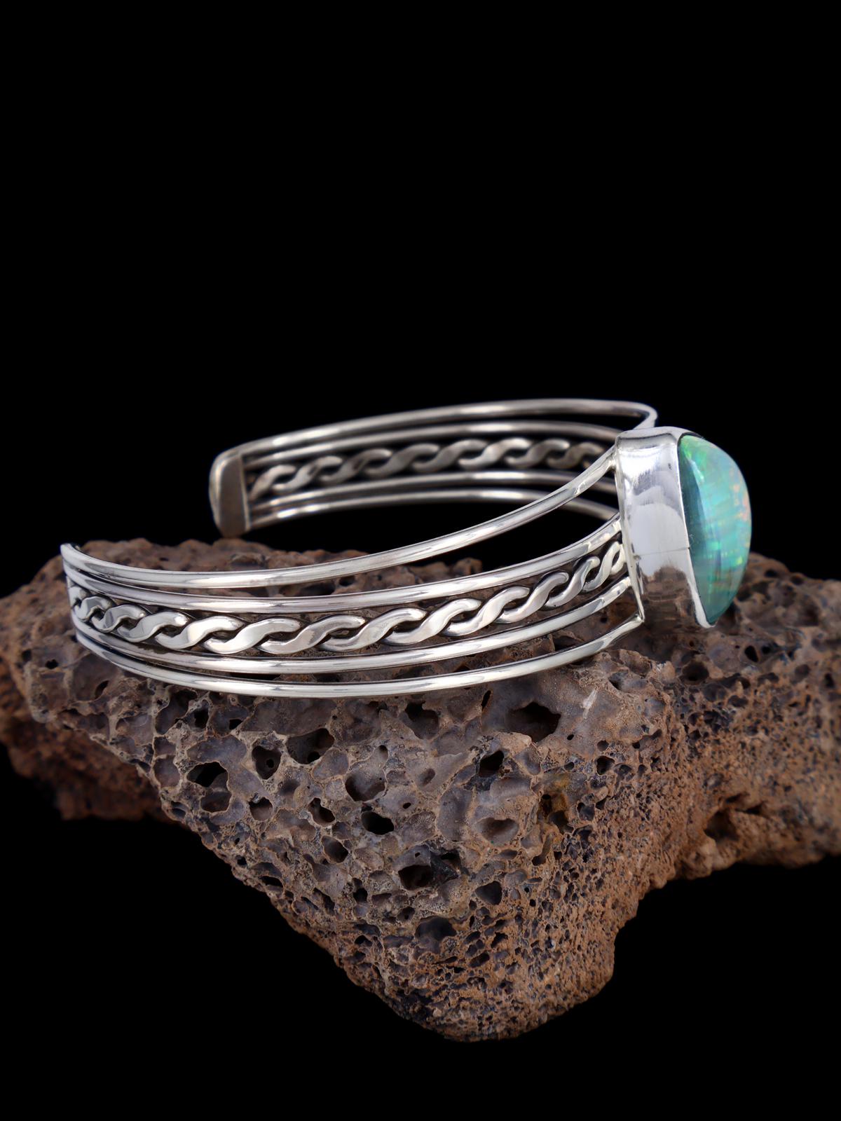 Native American Opalite Doublet Sterling Silver Cuff Bracelet