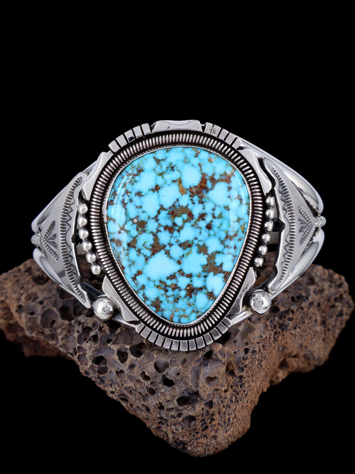 Native American Kingman Turquoise Sterling Silver Cuff Bracelet - PuebloDirect.com