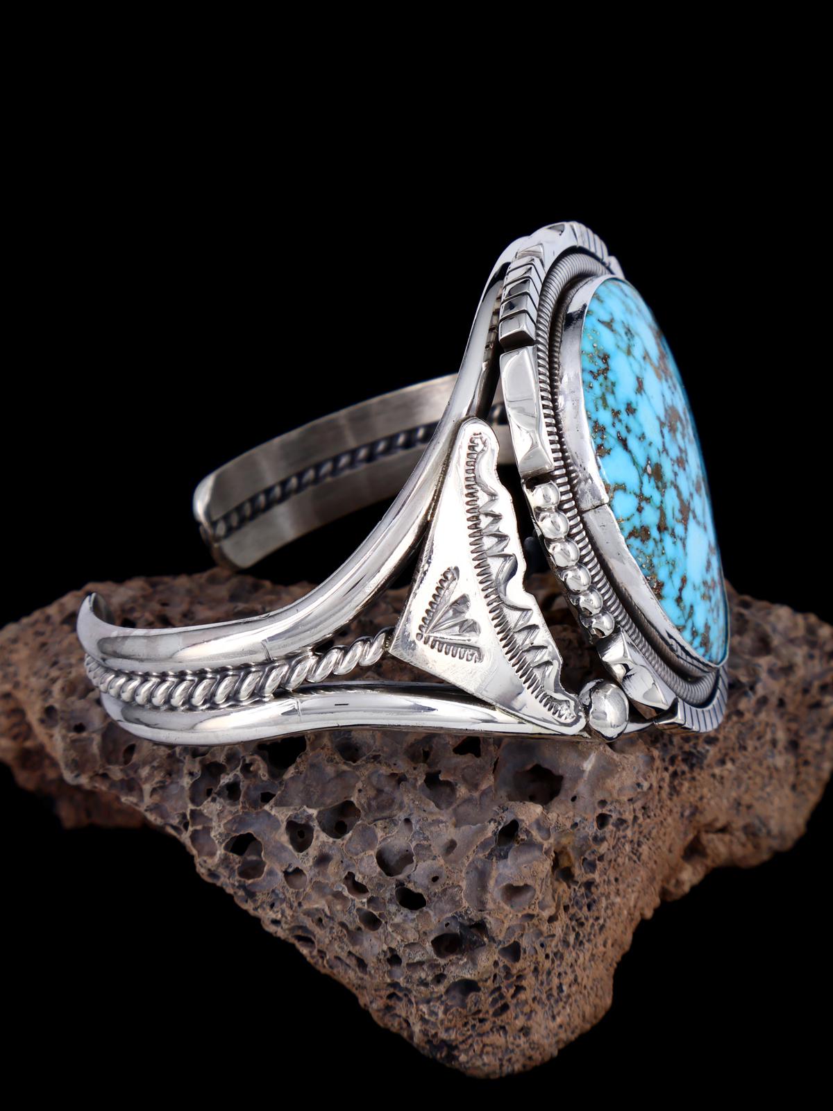 Native American Kingman Turquoise Sterling Silver Cuff Bracelet - PuebloDirect.com