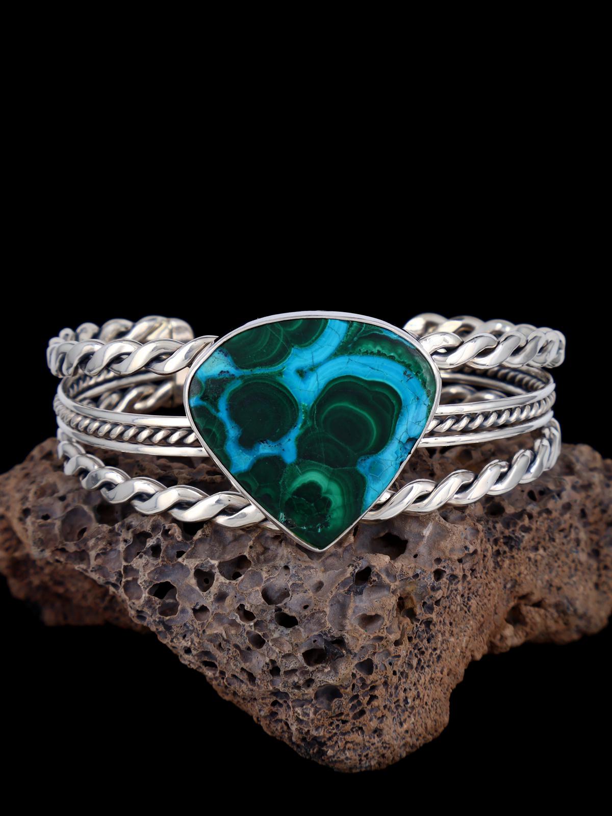 Native American Azurite and Malachite Sterling Silver Cuff Bracelet
