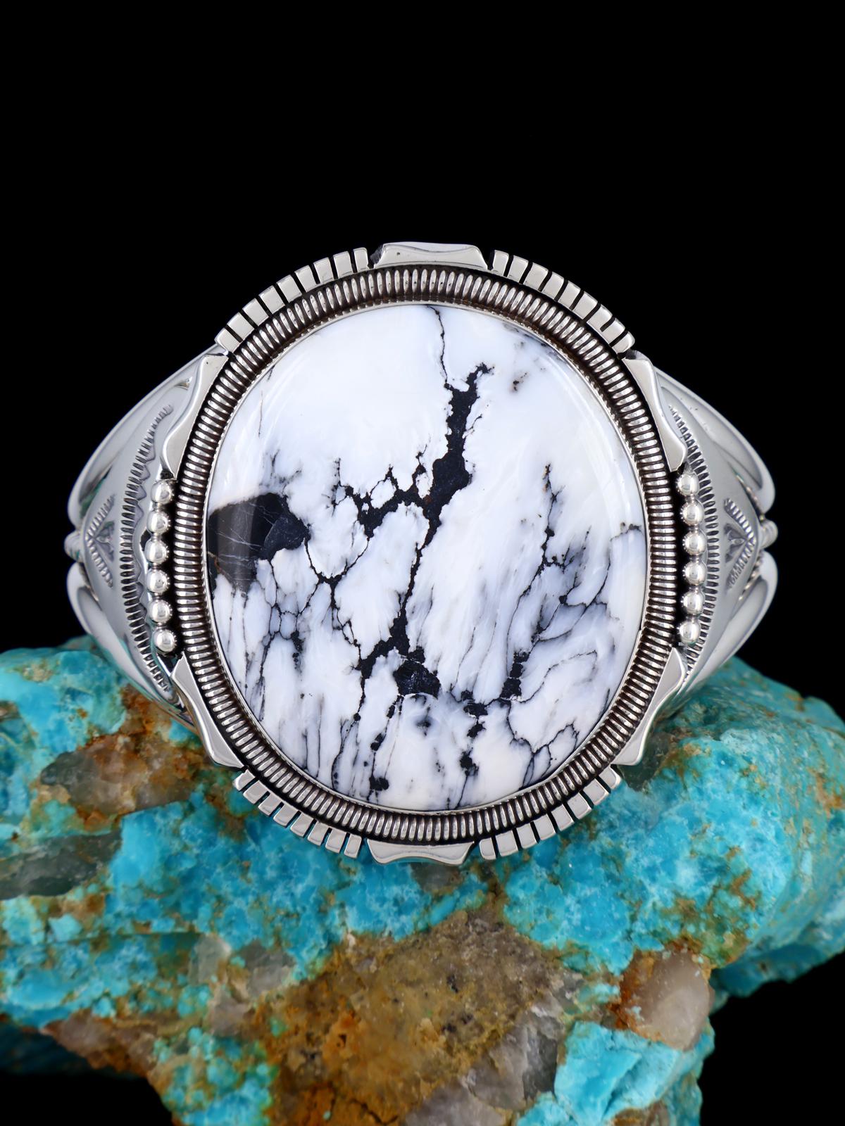 Native American White Buffalo Sterling Silver Cuff Bracelet - PuebloDirect.com