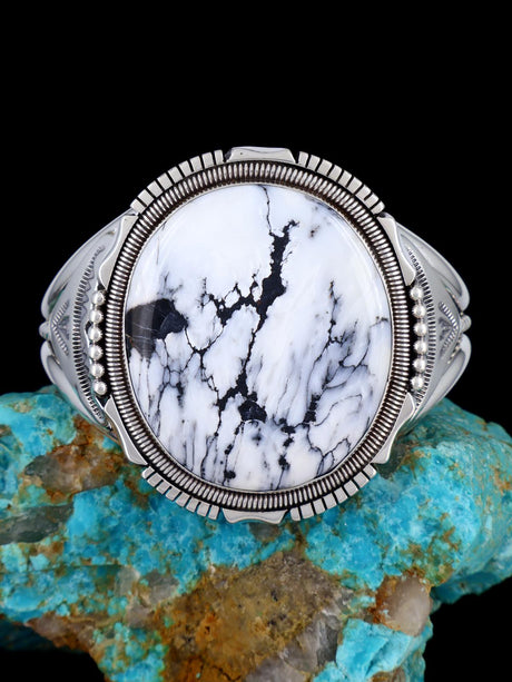 Native American White Buffalo Sterling Silver Cuff Bracelet - PuebloDirect.com