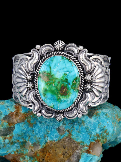 Native American Sonoran Turquoise Sterling Silver Cuff Bracelet - PuebloDirect.com
