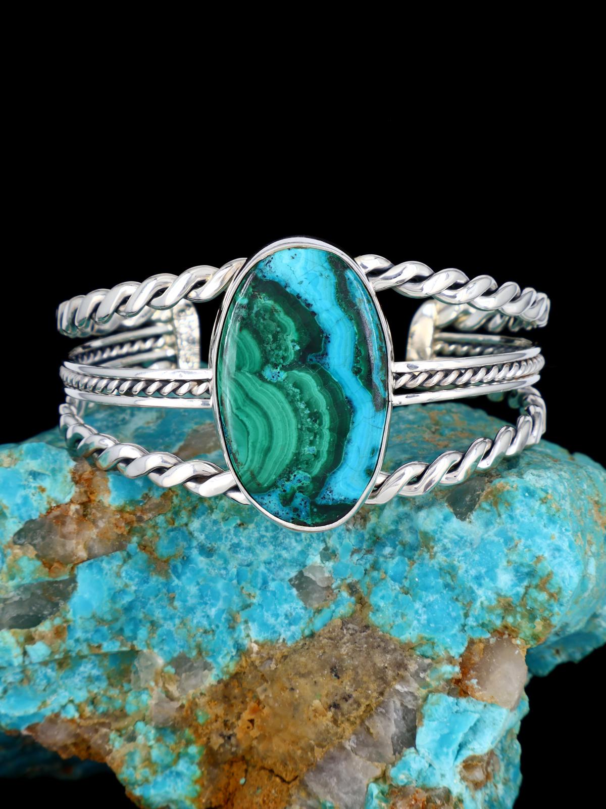 Native American Azurite and Malachite Sterling Silver Cuff Bracelet