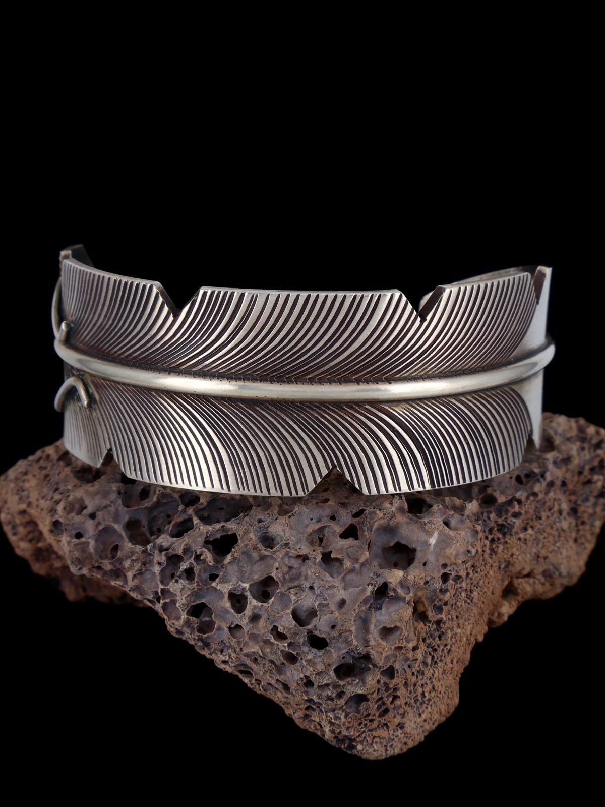 Navajo Sterling Silver Feather Cuff Bracelet