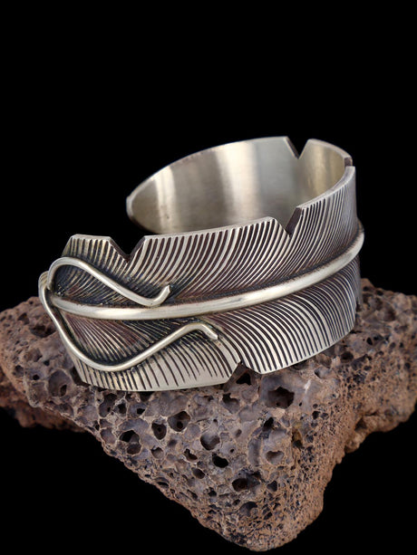 Navajo Sterling Silver Feather Cuff Bracelet