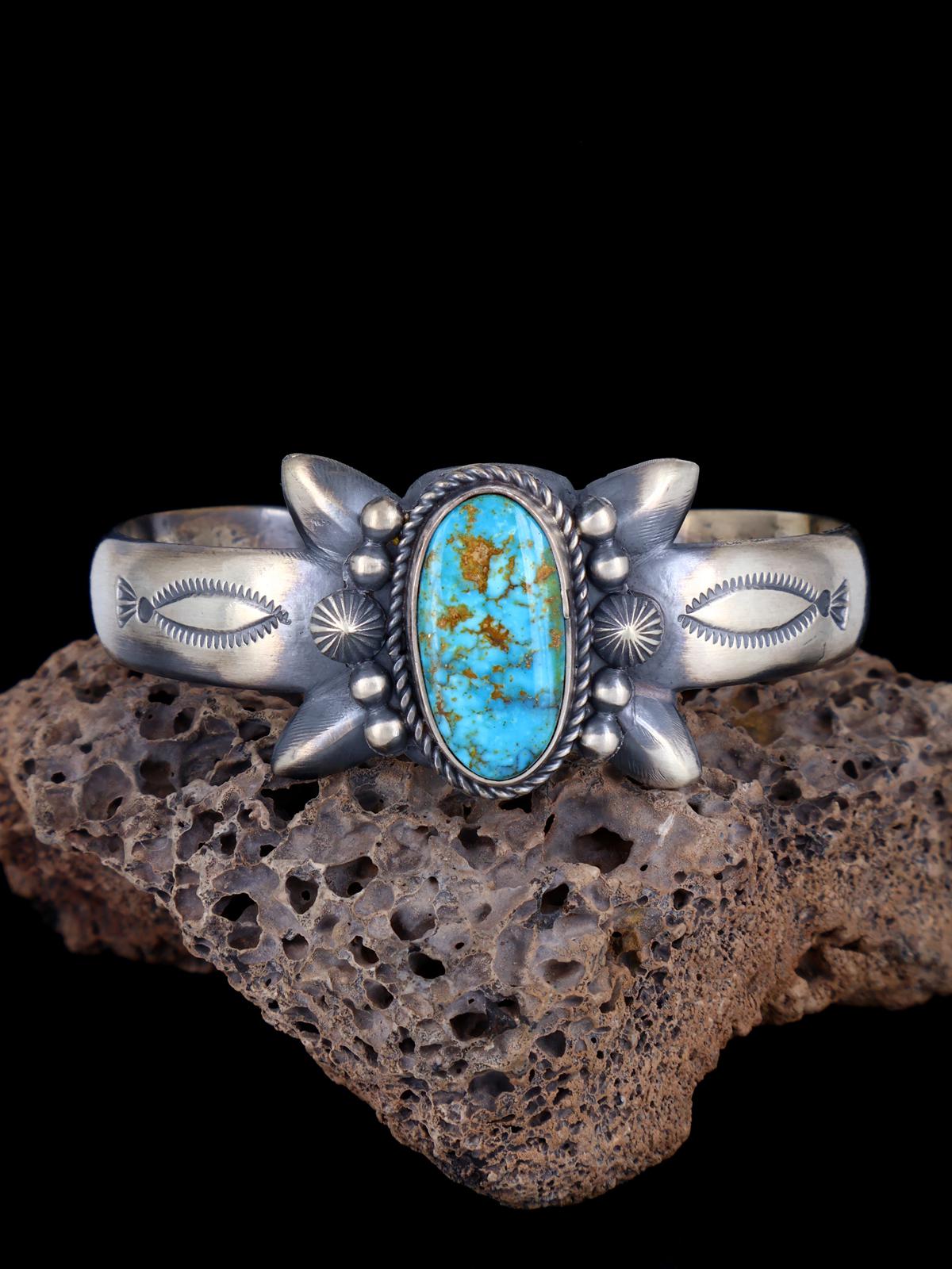 Navajo Natural Turquoise Mountain Sterling Silver Cuff Bracelet