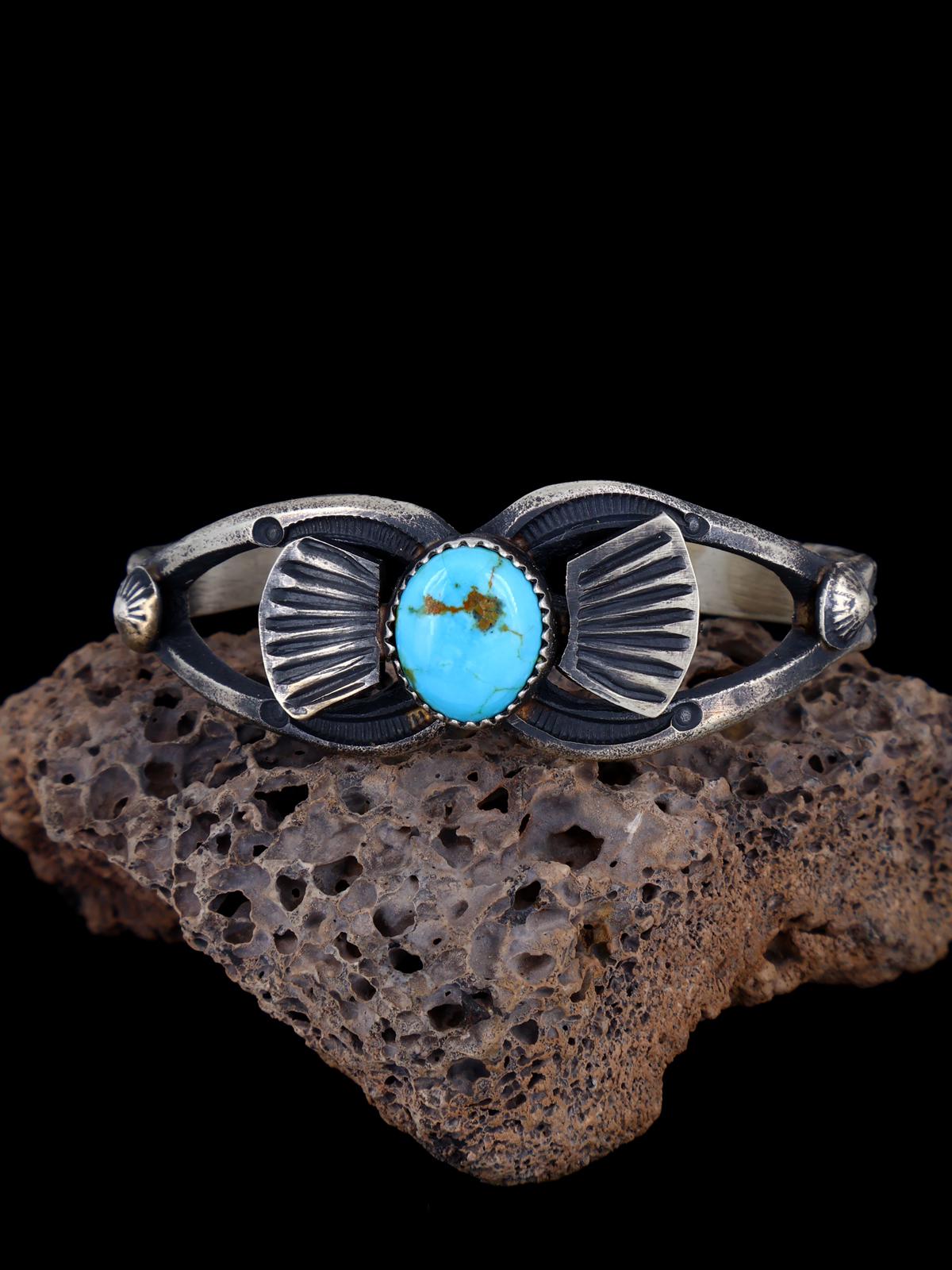 Native American Sterling Silver Sandcast Turquoise Bracelet