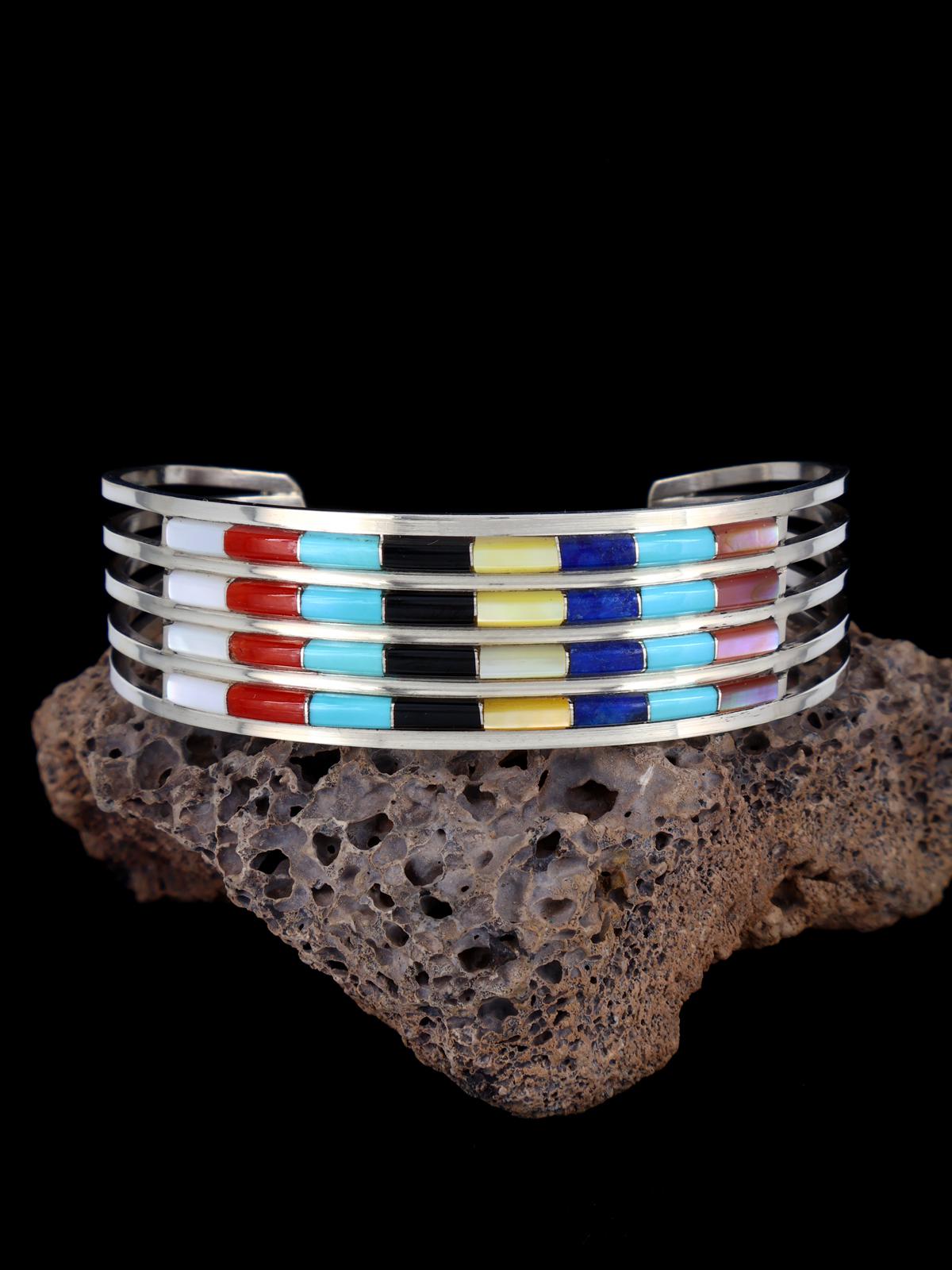 Native American Zuni Turquoise and Coral Inlay Bracelet