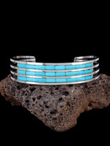 Native American Zuni Triple Row Turquoise Inlay Bracelet