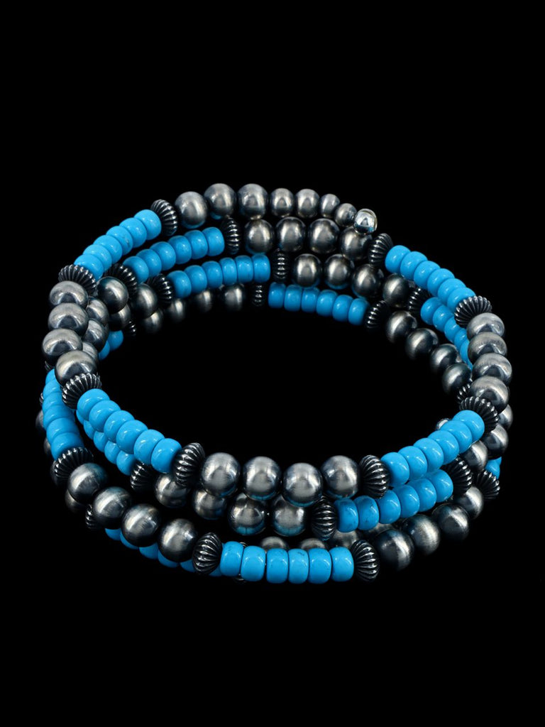 Sterling Silver Turquoise Bead Wrap Bracelet - PuebloDirect.com
