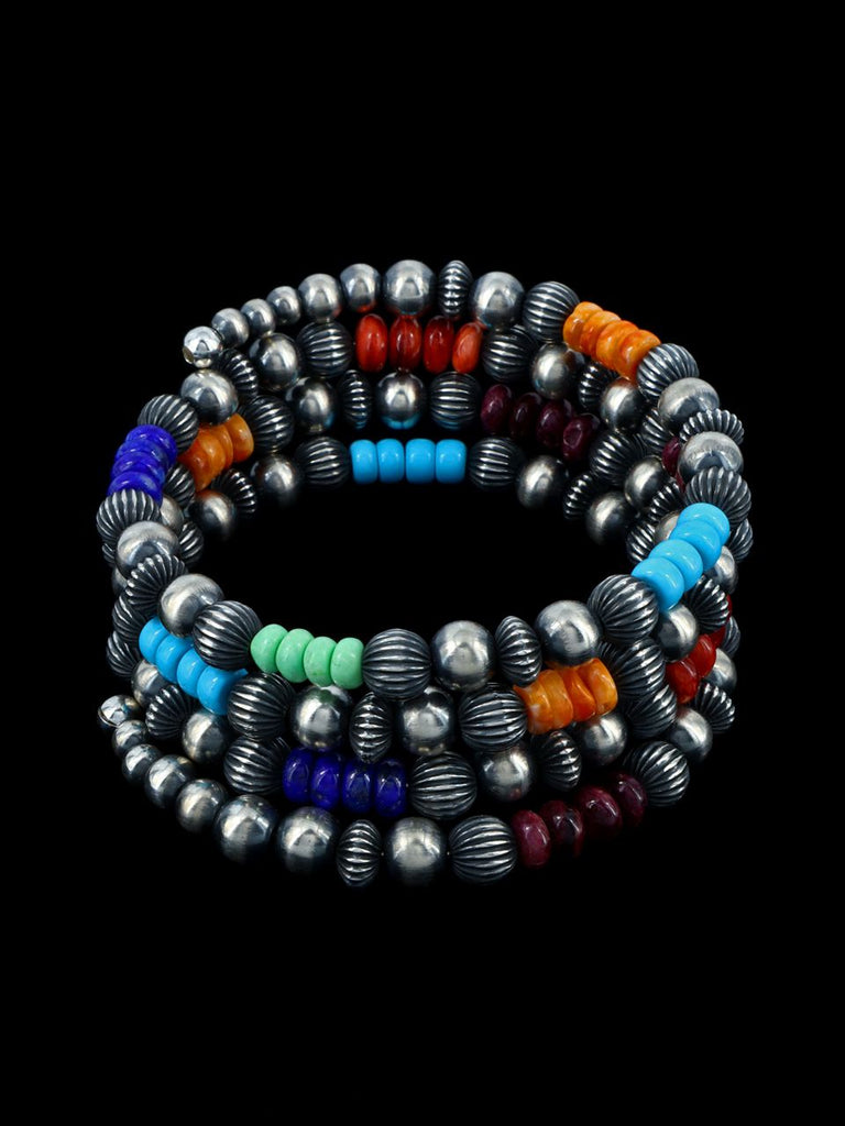 Sterling Silver and Multistone Bead Wrap Bracelet - PuebloDirect.com