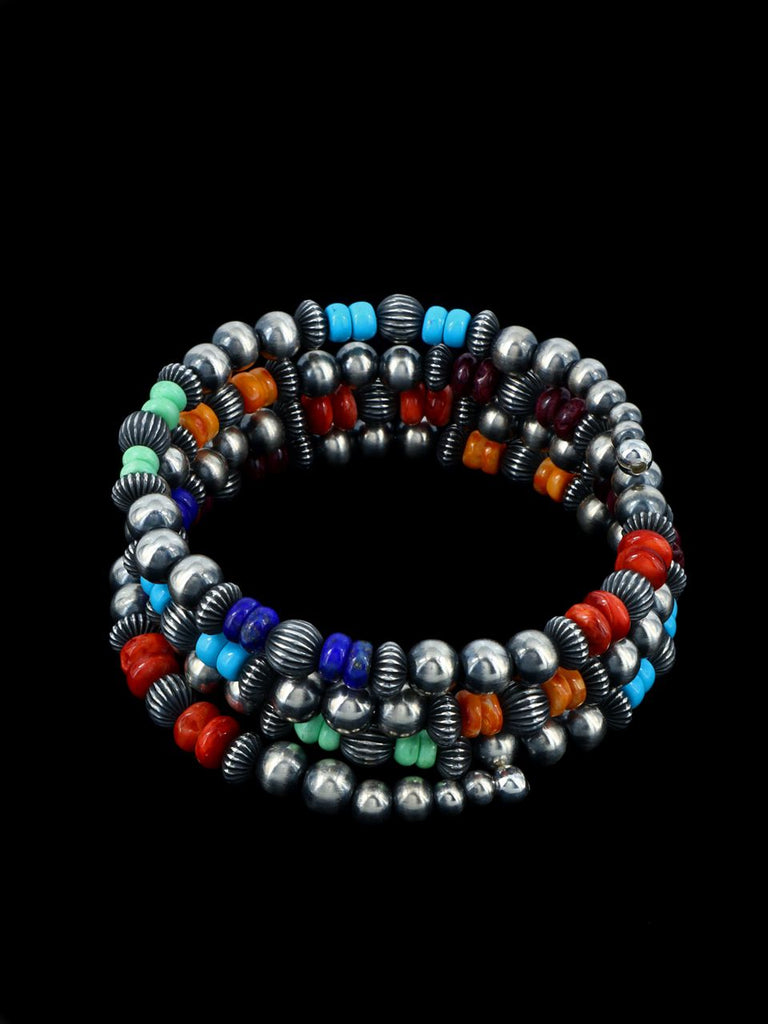 Sterling Silver and Multistone Bead Wrap Bracelet - PuebloDirect.com