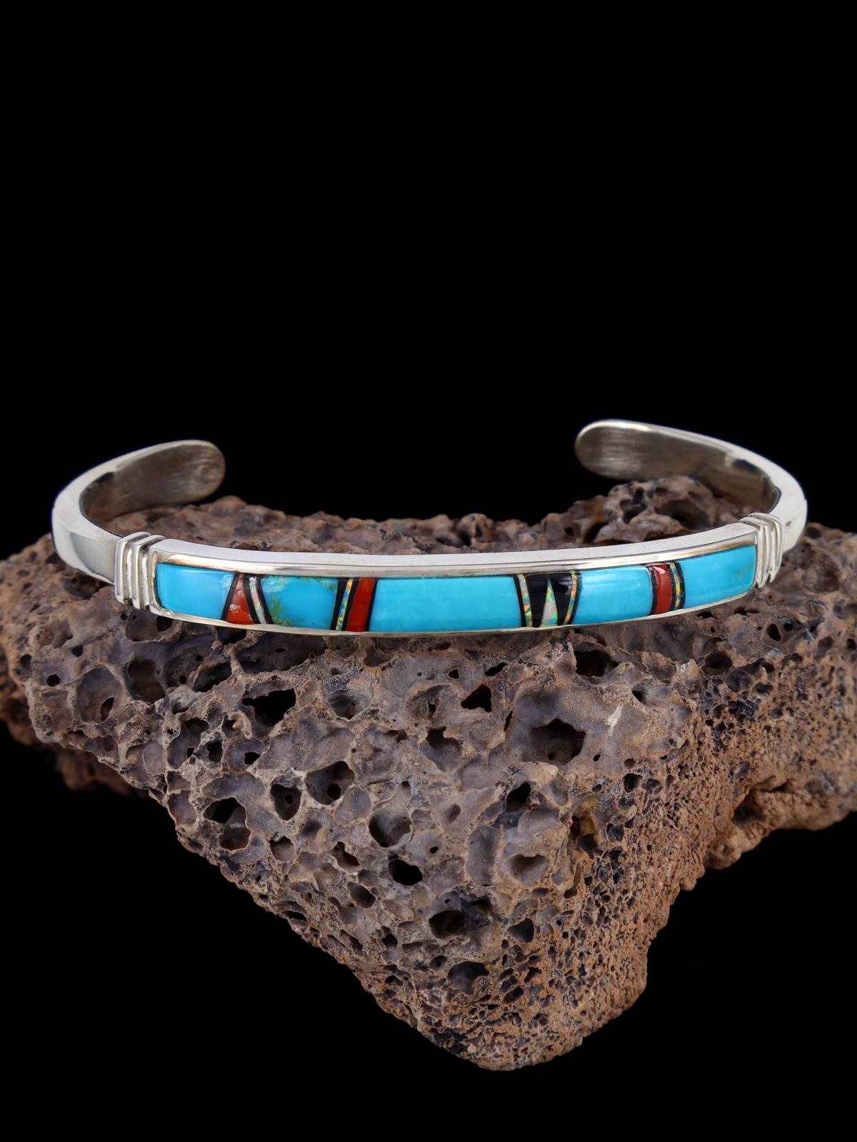 Native American Indian Coral and Turquoise Inlay Bracelet