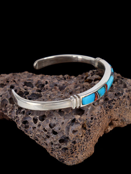 Native American Indian Coral and Turquoise Inlay Bracelet