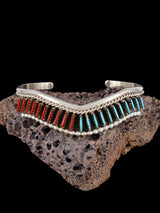 Sterling Silver Turquoise and Coral Zuni Needlepoint Bracelet