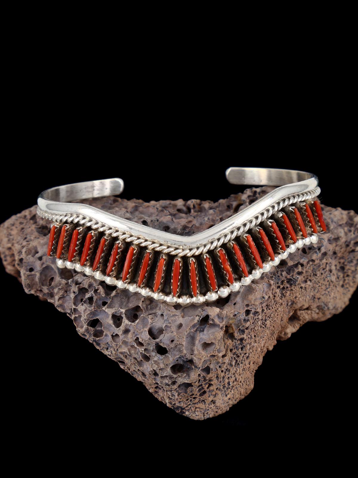 Sterling Silver Coral Zuni Needlepoint Bracelet